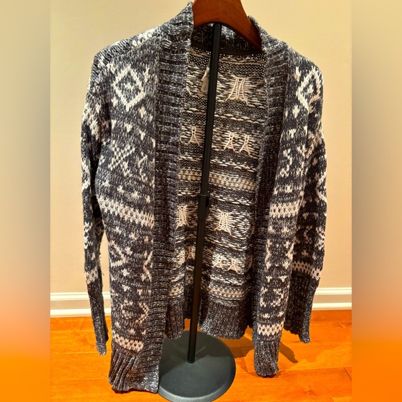 Aeropostale Fair Isle Knit Open Front Cardigan Sweater Gray White Women’s Small - Picture 1 of 3